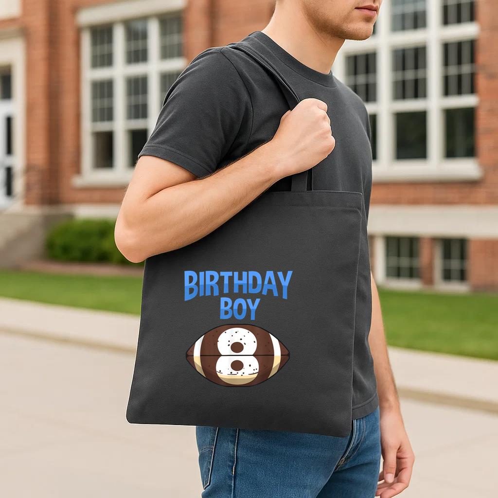 8th Birthday Boy Football Tote Canvas Bag - Image 3