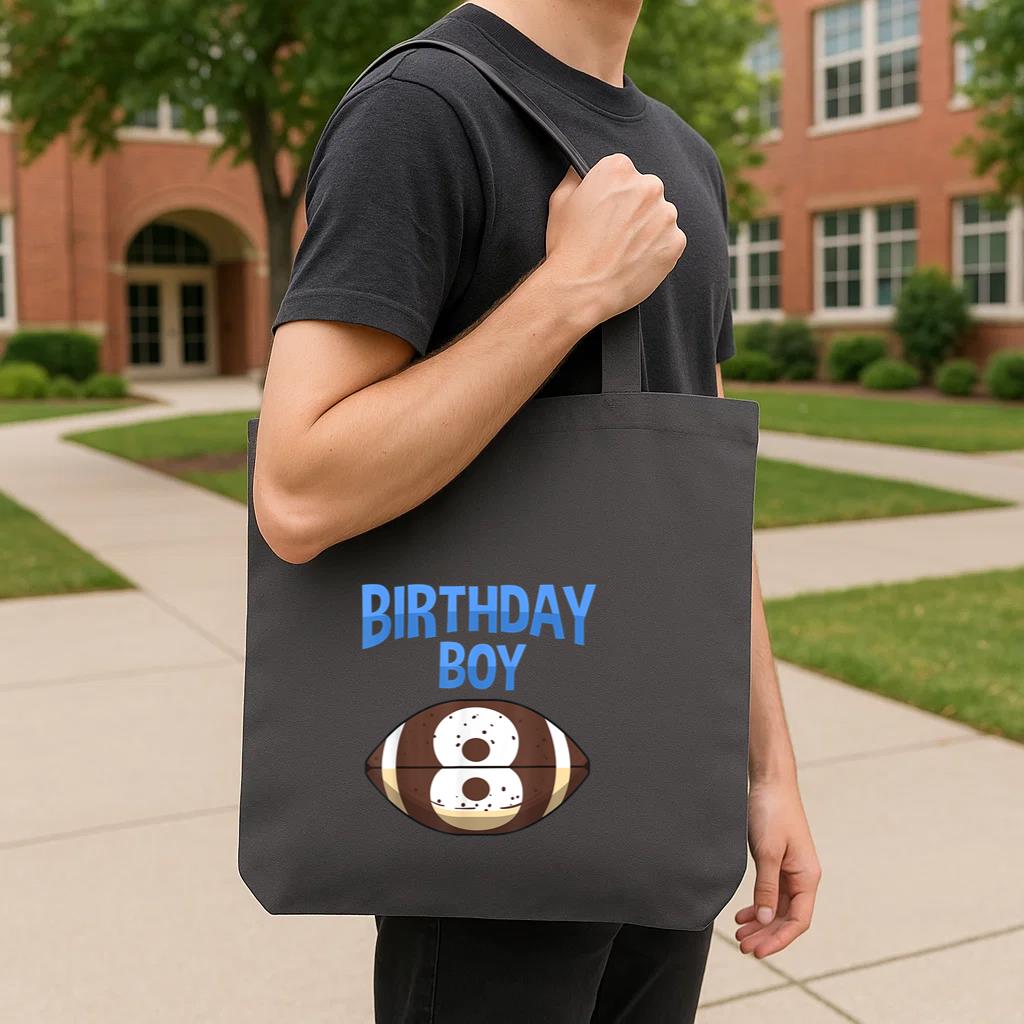 8th Birthday Boy Football Tote Canvas Bag - Image 4